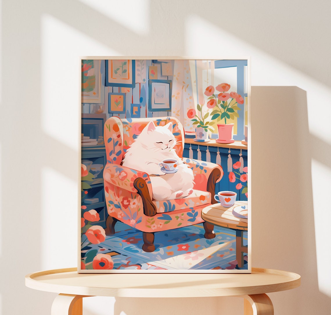 Lovely Cat Cafe Print, Cat Mom Gift