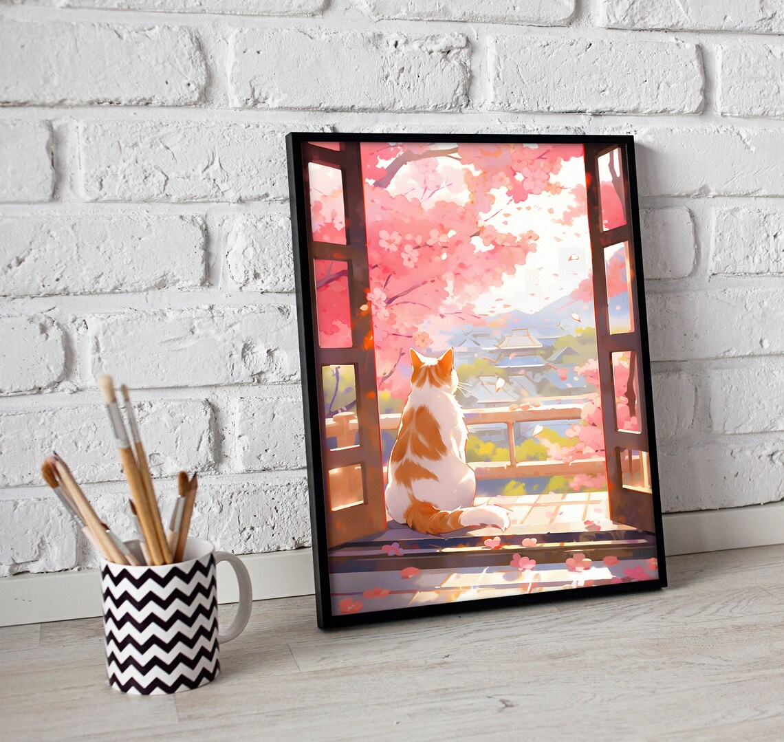 Kyoto Cat, Japan Cherry Blossoms Travel Poster - Image 3