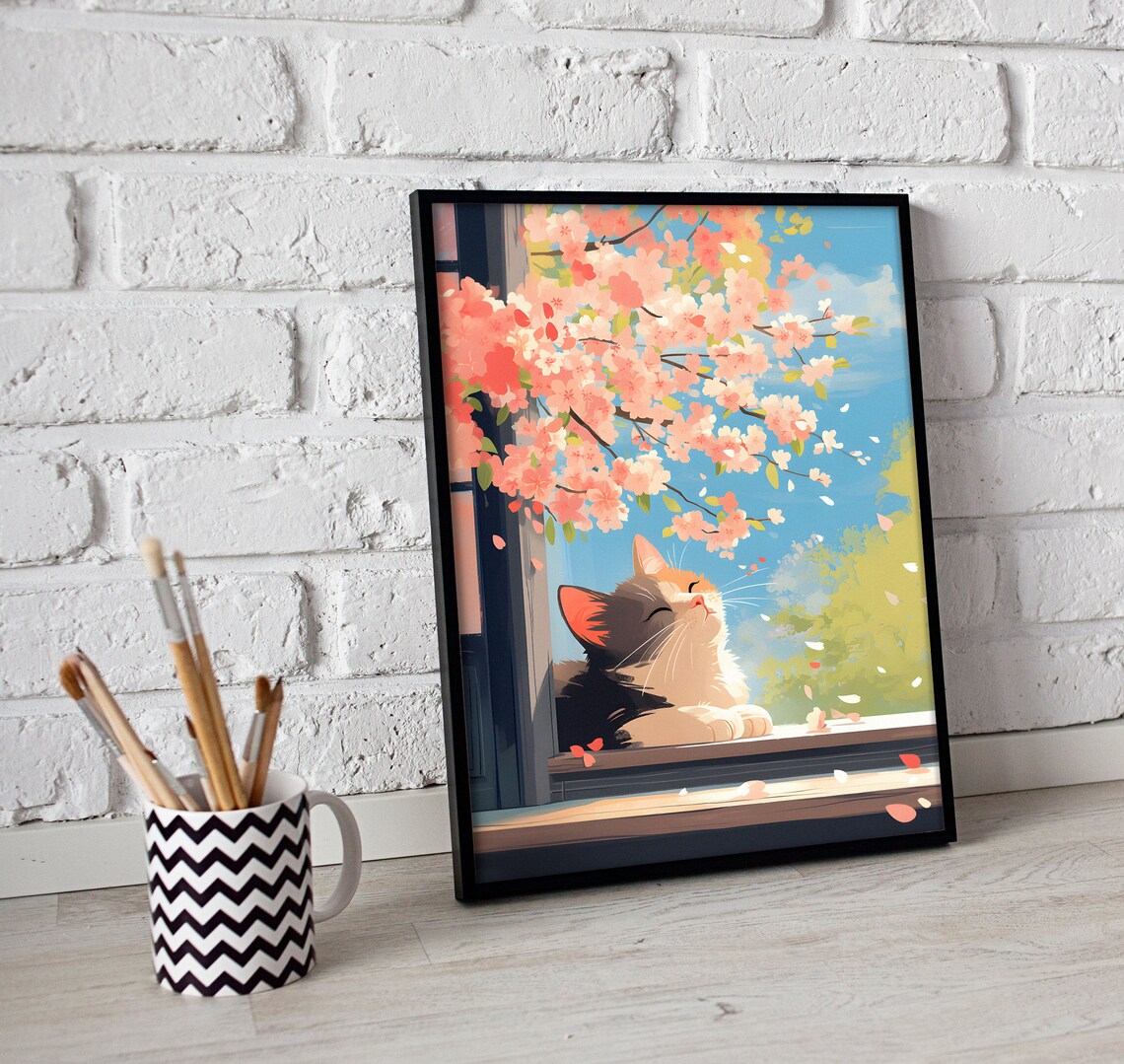 Calico Cat Sleeping Cats, Japan Wall Art Print - Image 3