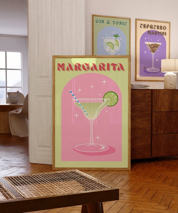 Margarita Retro Cocktail Lime Pink Arch Fiesta Bar Wall Poster