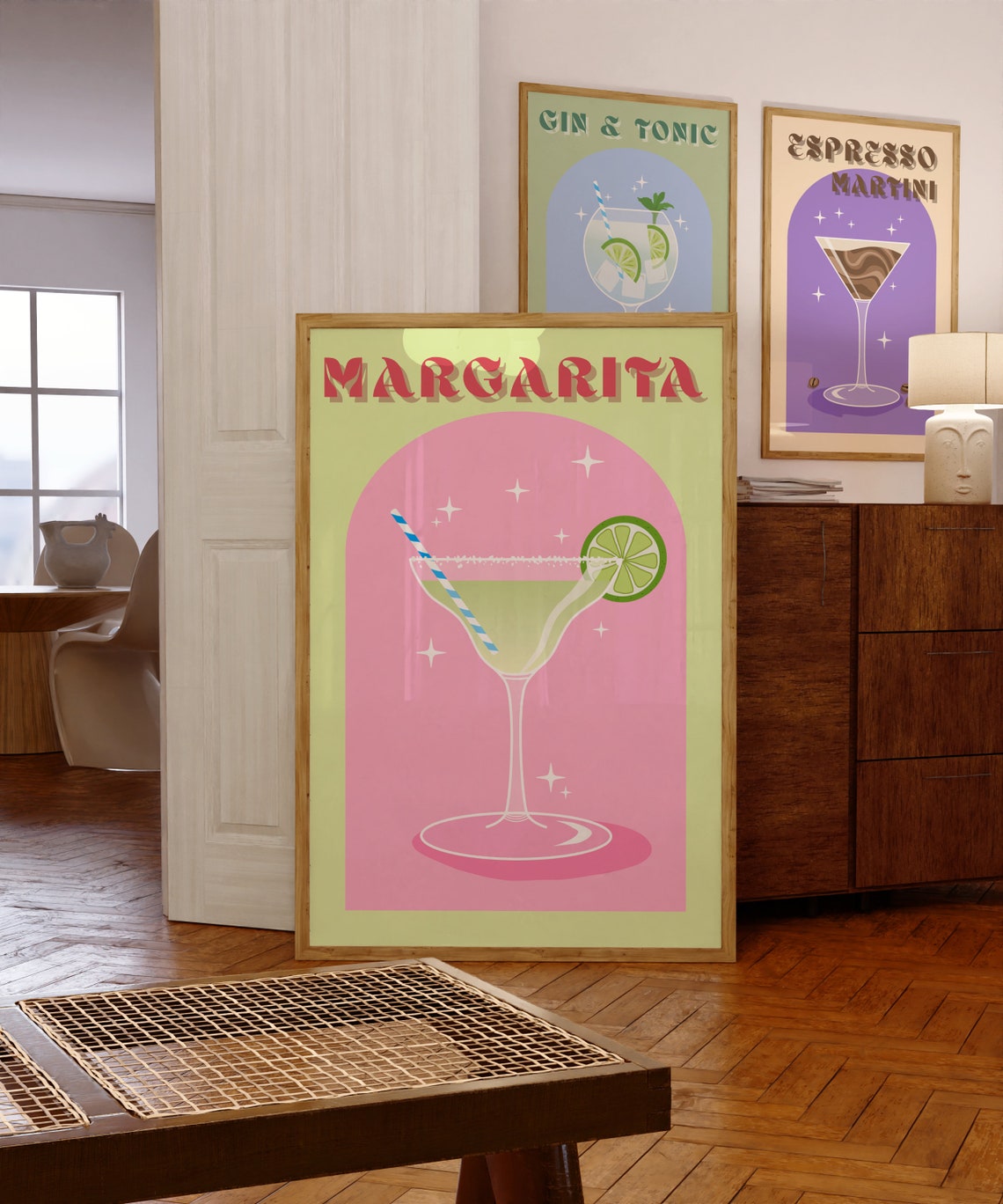 Margarita Retro Cocktail Lime Pink Arch Fiesta Bar Wall Poster