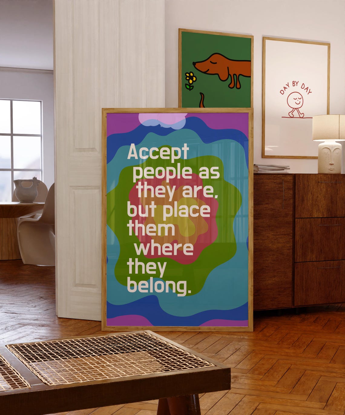 Accept People as They Are Colorful Wavy Background Quote Poster