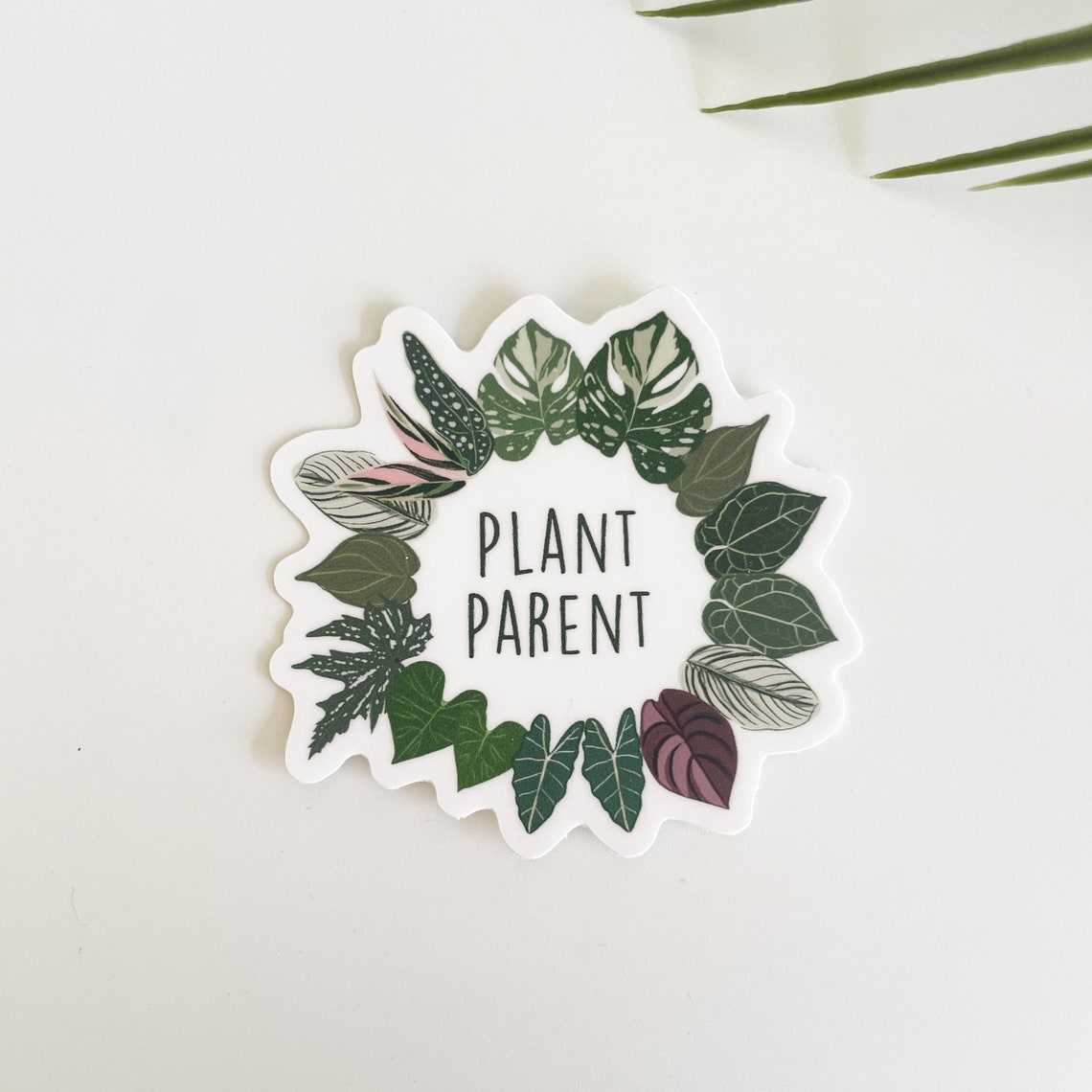 Plant Parent Vinyl Sticker Tropical Green Leaf Wreath Round Decal Gift - Image 3