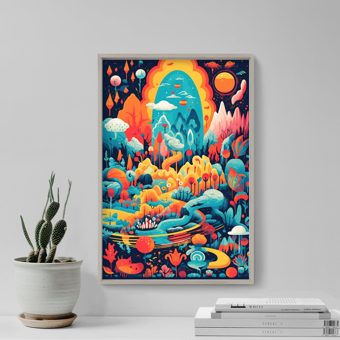 Psychedelic Fantasy Landscape With Sun Arch Abstract Art Poster