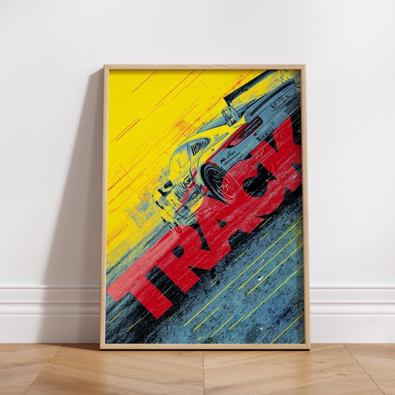 Track Racing Poster Bold Typography Motorsport Wall Art Race Car Print For Garage Game Room Or Racer Gift Decor