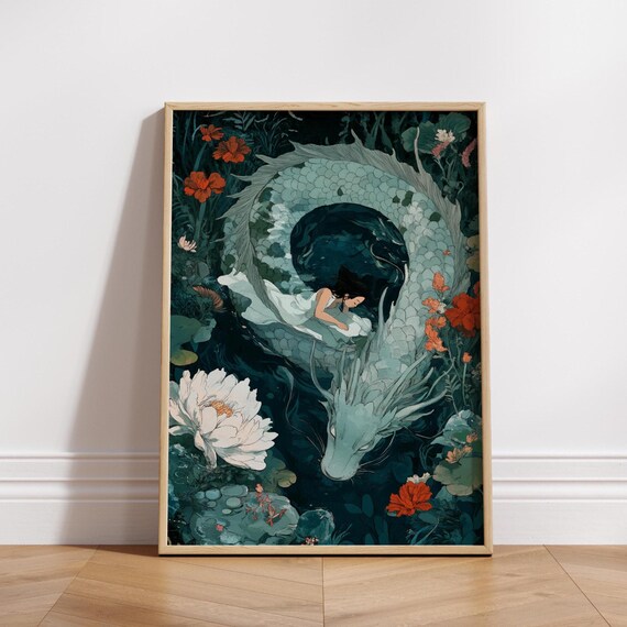 Mystical Dragon Girl Posters Fantasy Wall Art Home Decor Gift For Artists Occasional Anime Poster Room Ghibli Inspired
