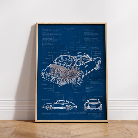 Vintage Car Blueprint Poster Classic Coupe Wall Art Auto Patent Drawing Print Technical Diagram Physical Garage