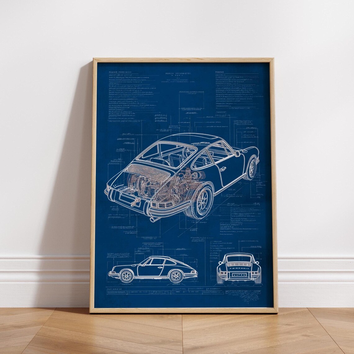 Vintage Car Blueprint Poster Classic Coupe Wall Art Auto Patent Drawing Print Technical Diagram Physical Garage