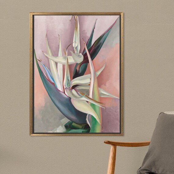 White Bird Of Paradise Flower Oil Painting Floral Botanical Poster