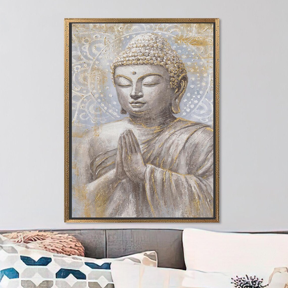 Buddha Praying Hands Gold White Modern Spiritual Zen Art Print