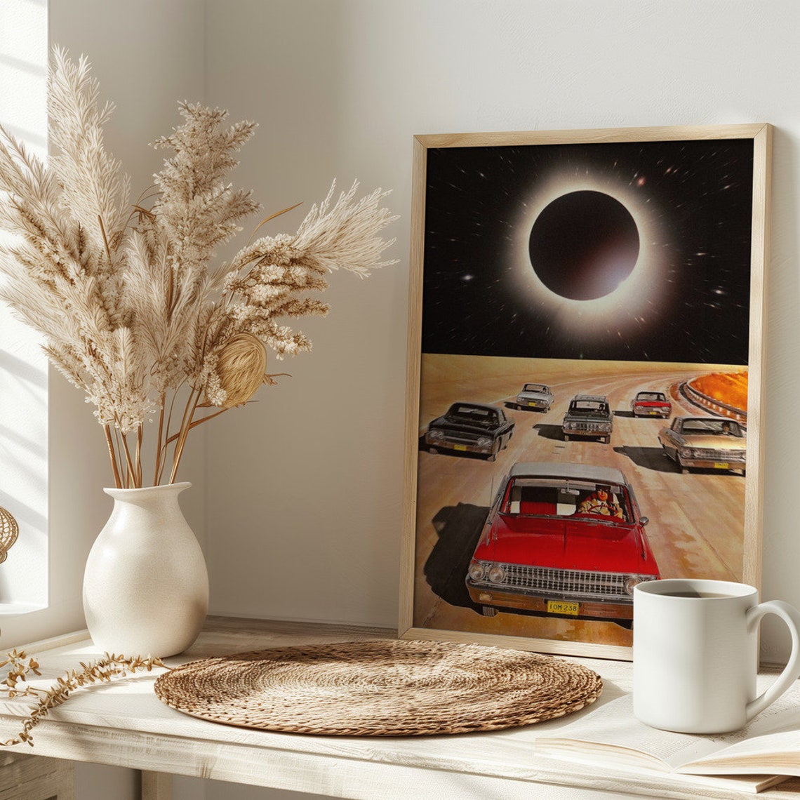 Eclipsed Space Classic Cars Desert Total Solar Eclipse Collage Poster - Image 3