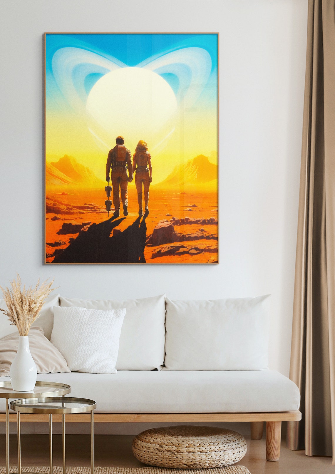 Saturn Love Couple Walking Alien Sunset Ringed Planet Sky Wall Art - Image 2