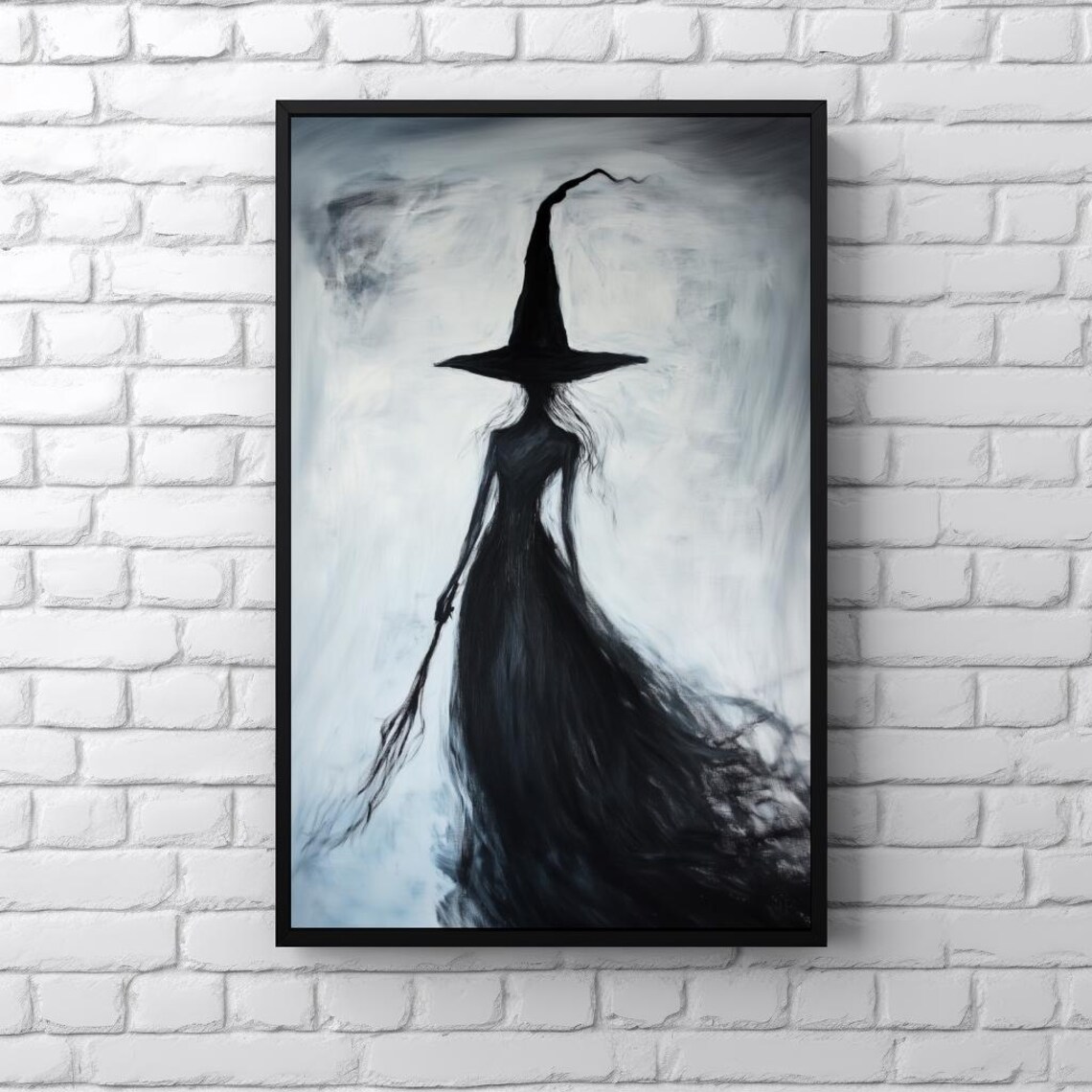 Smoky Black Witch Silhouette with Broom Dark Academia Poster - Image 2
