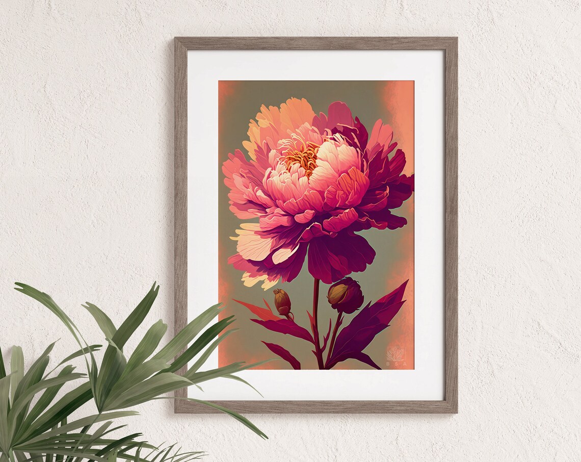 Pink Peony Flower In Full Bloom Warm Blush Botanical Art Poster