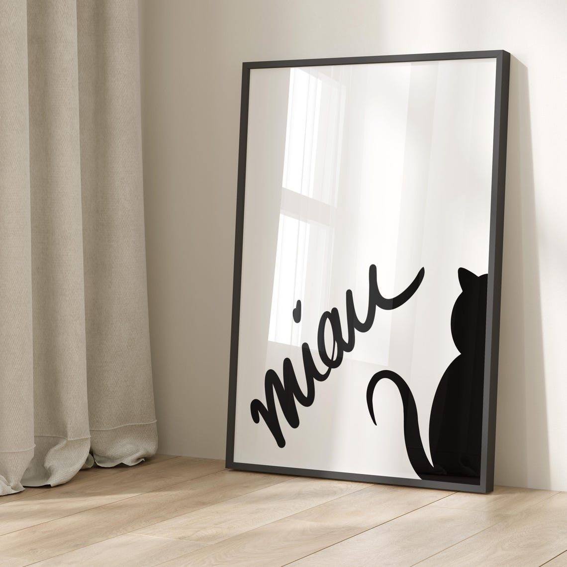 Miau Red Cat Silhouette Pink Playful Minimalist German Word Poster - Image 3