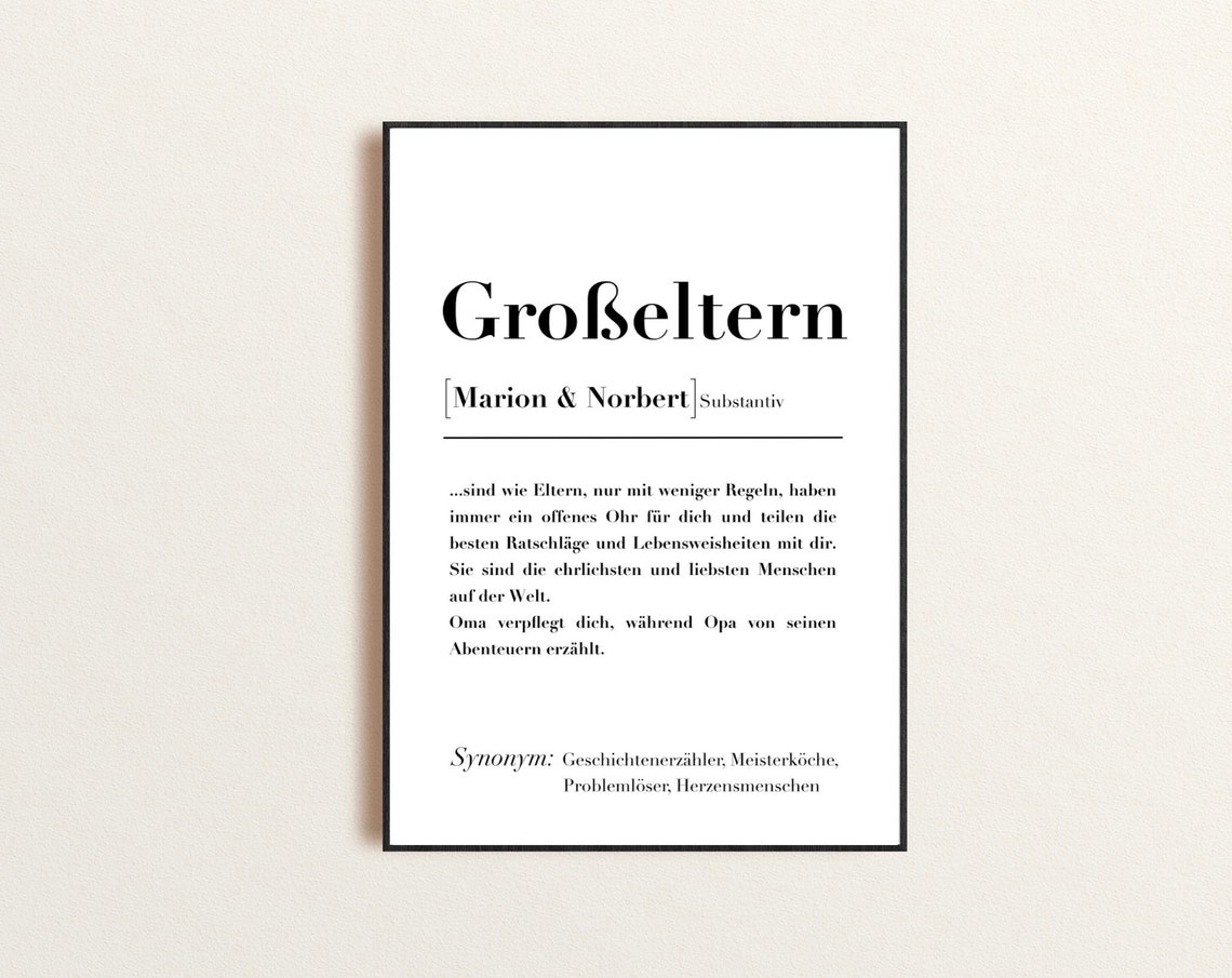Personalized Poster Grandparents Definition Gift For Grandma And Grandpa Birthday Announce