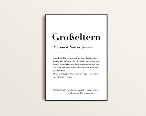 Personalized Poster Grandparents Definition Gift For Grandma And Grandpa Birthday Announce