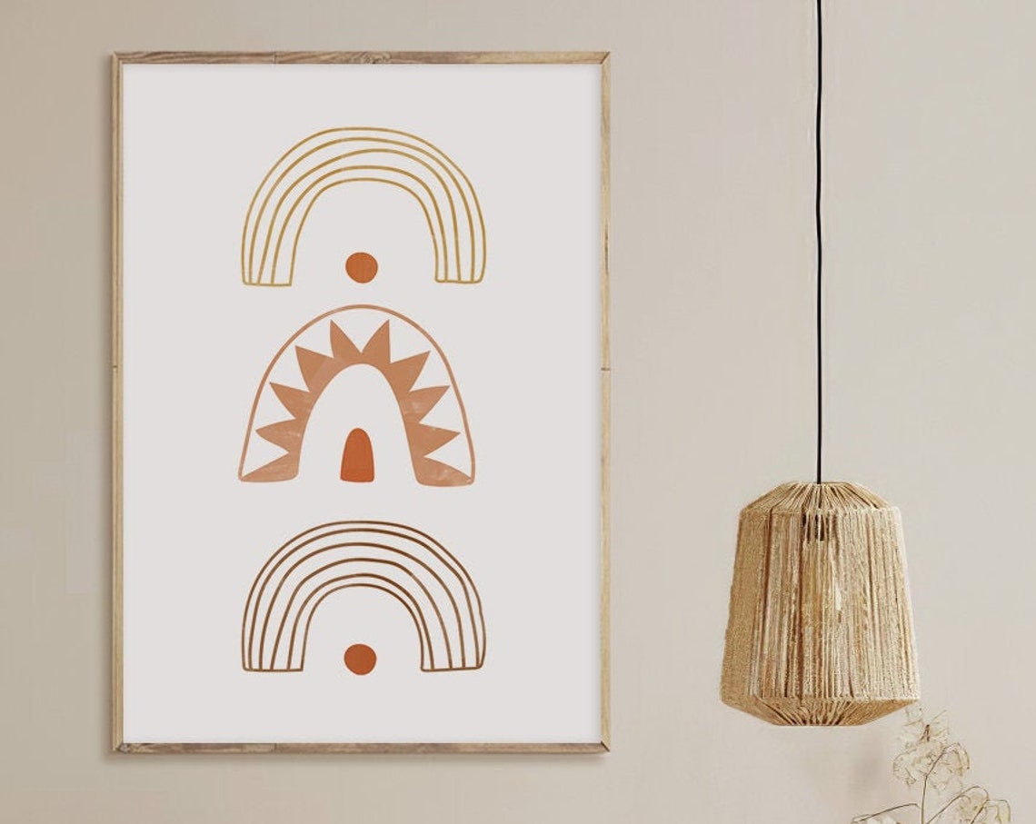 Boho Rainbow Arch Art Terracotta Mustard Line Modern Wall Poster - Image 4