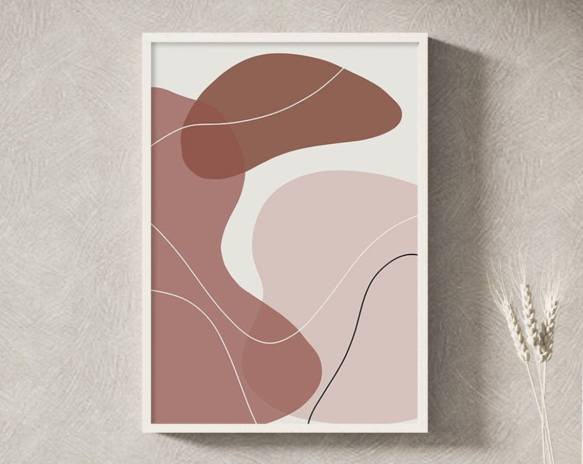 Dusty Rose Organic Shapes Thin Line Minimalist Abstract Print - Image 2