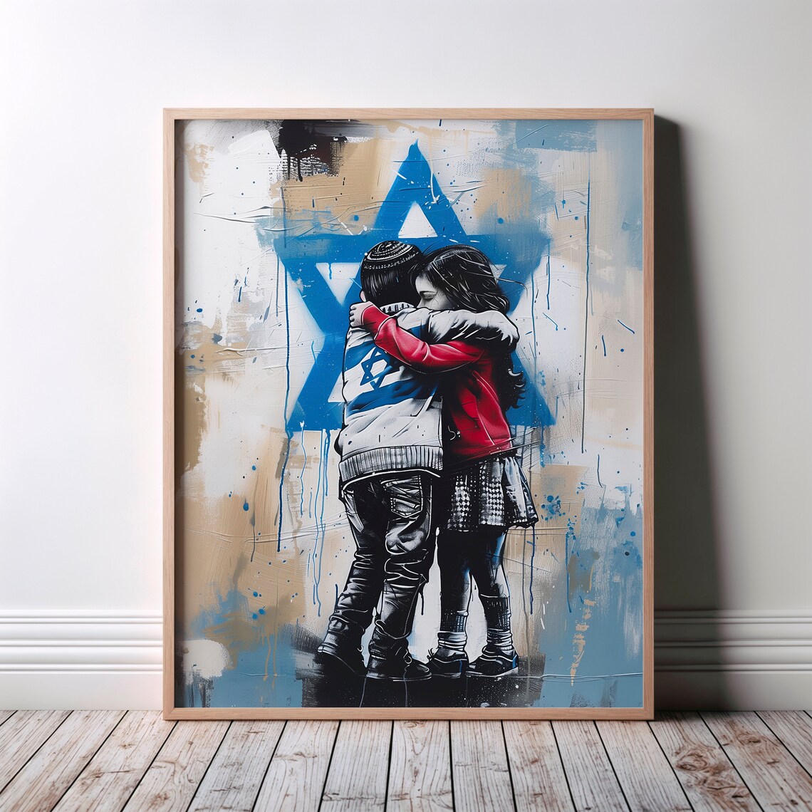 Jewish Star of David Children Embrace Graffiti Street Art Poster