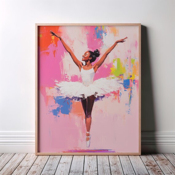 Colorful Abstract Ballerina Pink Tutu Dancer Painting Art Poster