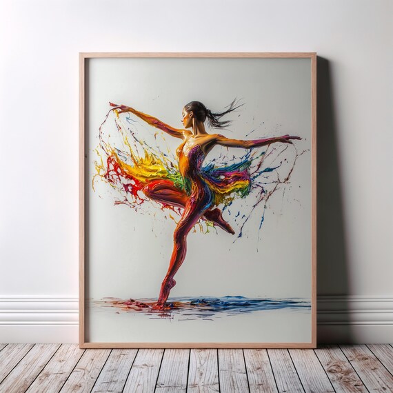Rainbow Splash Dancer Colorful Abstract Paint Motion Art Poster