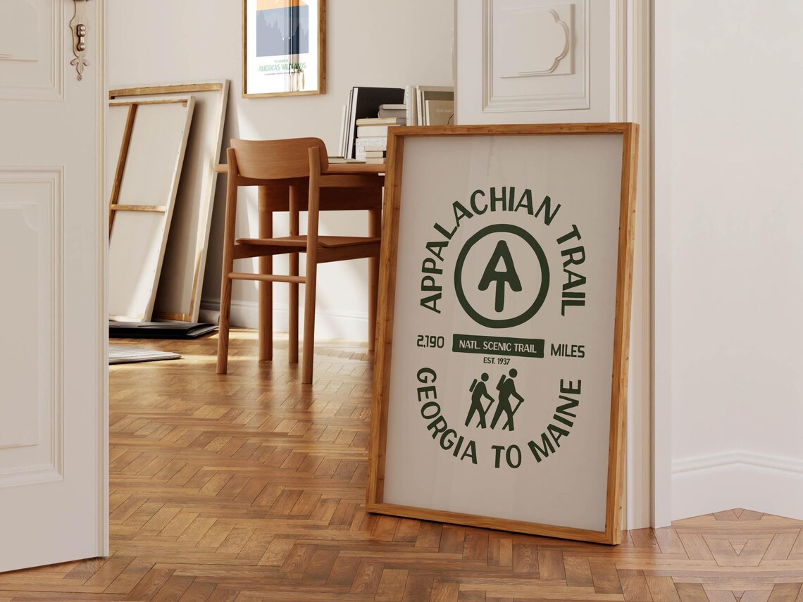 Appalachian Trail Retro Travel Poster, Hiking Art