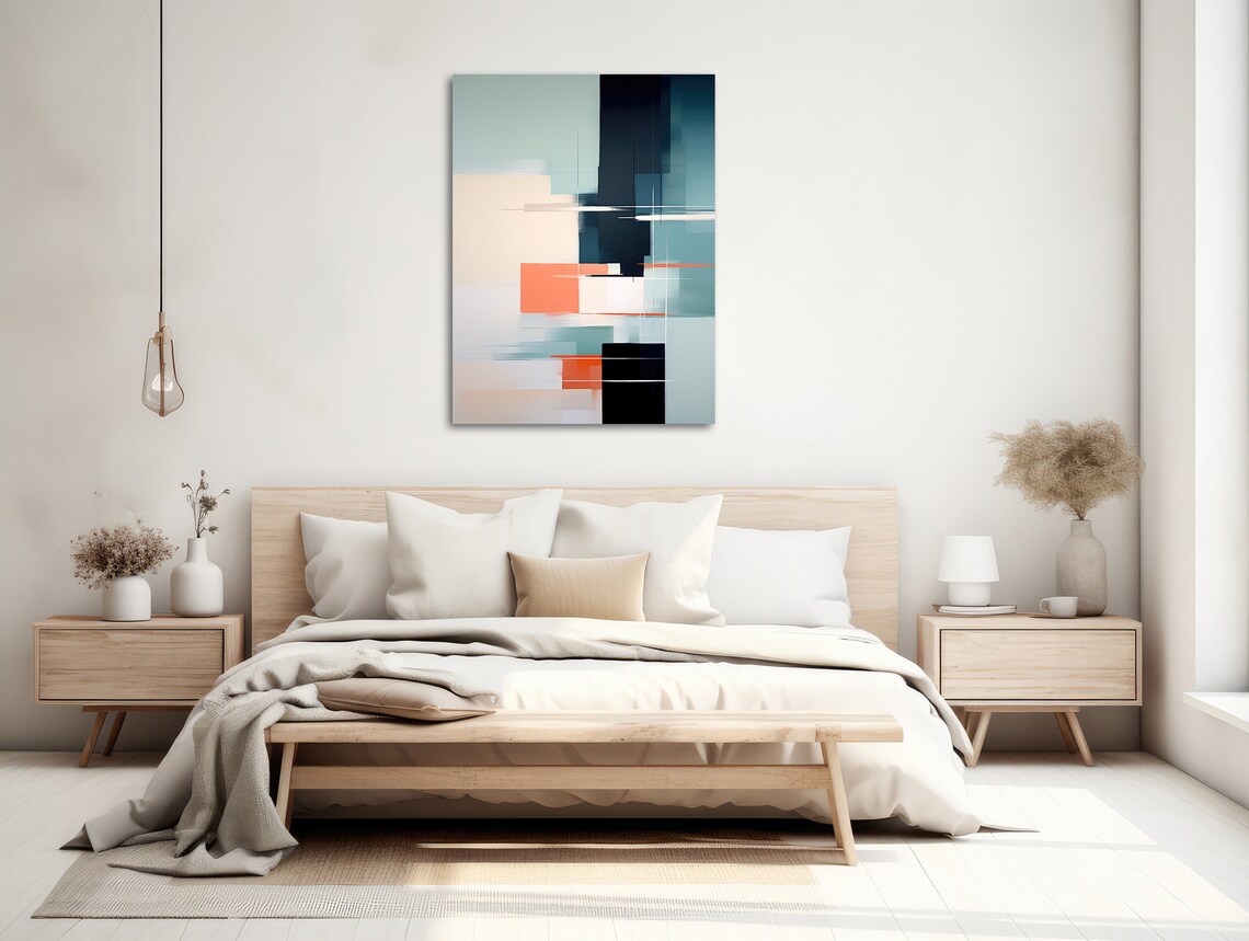 Large Abstract Wall Art Modern Geometric Painting Framed Print Black Teal Orange Quiet Voyage 3 - Image 2