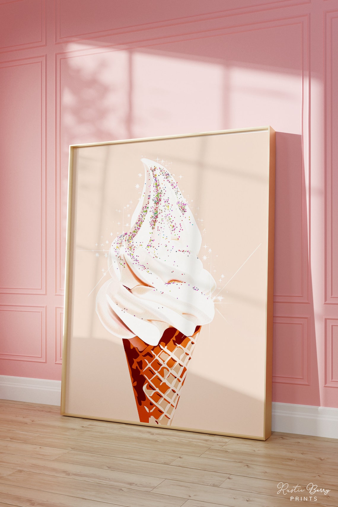 Vanilla Soft Serve Ice Cream Cone Sprinkles Sweet Shop Poster