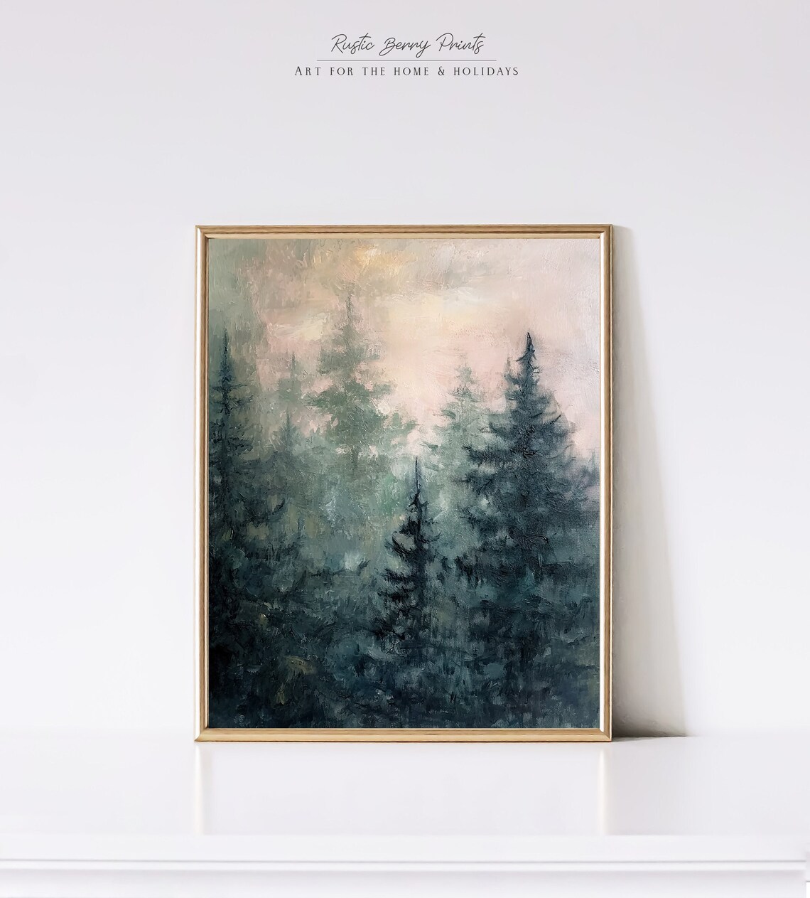 Vintage Moody Forest Landscape Oil Painting Wall Art Rustic Print Moody Pine Trees Forest Instant