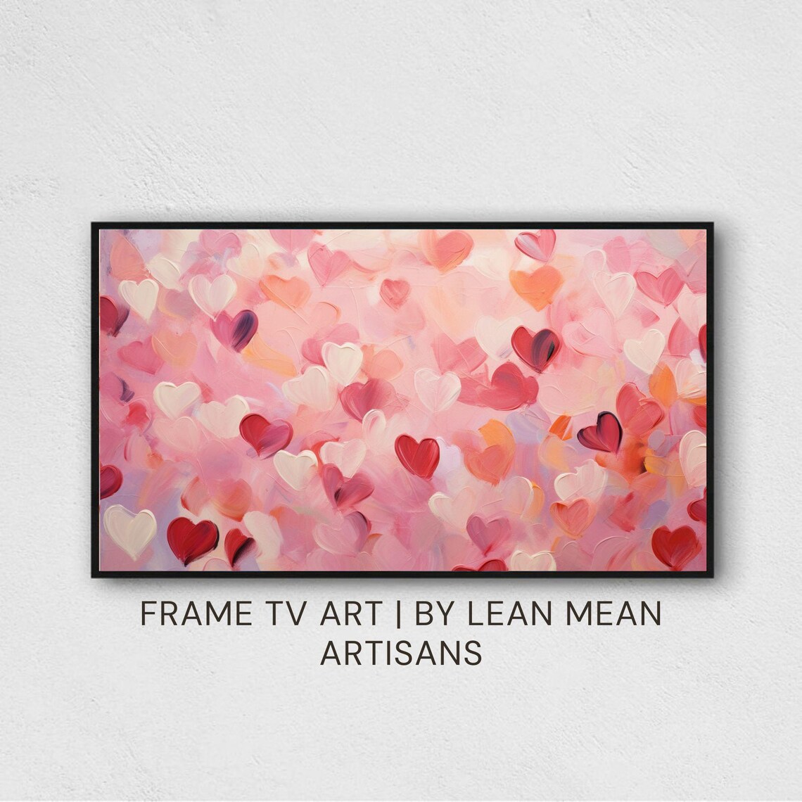 Abstract Pink Hearts Impasto Oil Painting Valentine Art Print