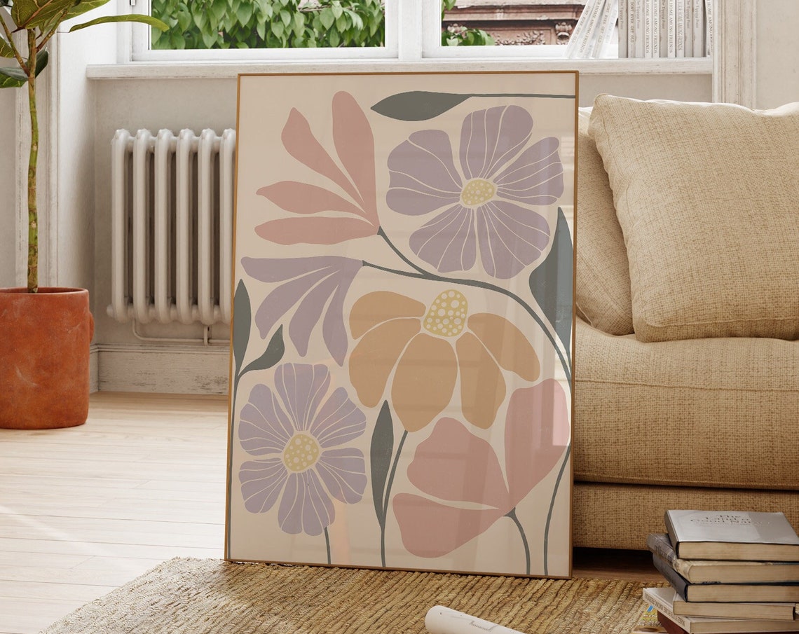 Pastel Lilac Flower Illustration Soft Pink Cream Modern Floral Print - Image 2