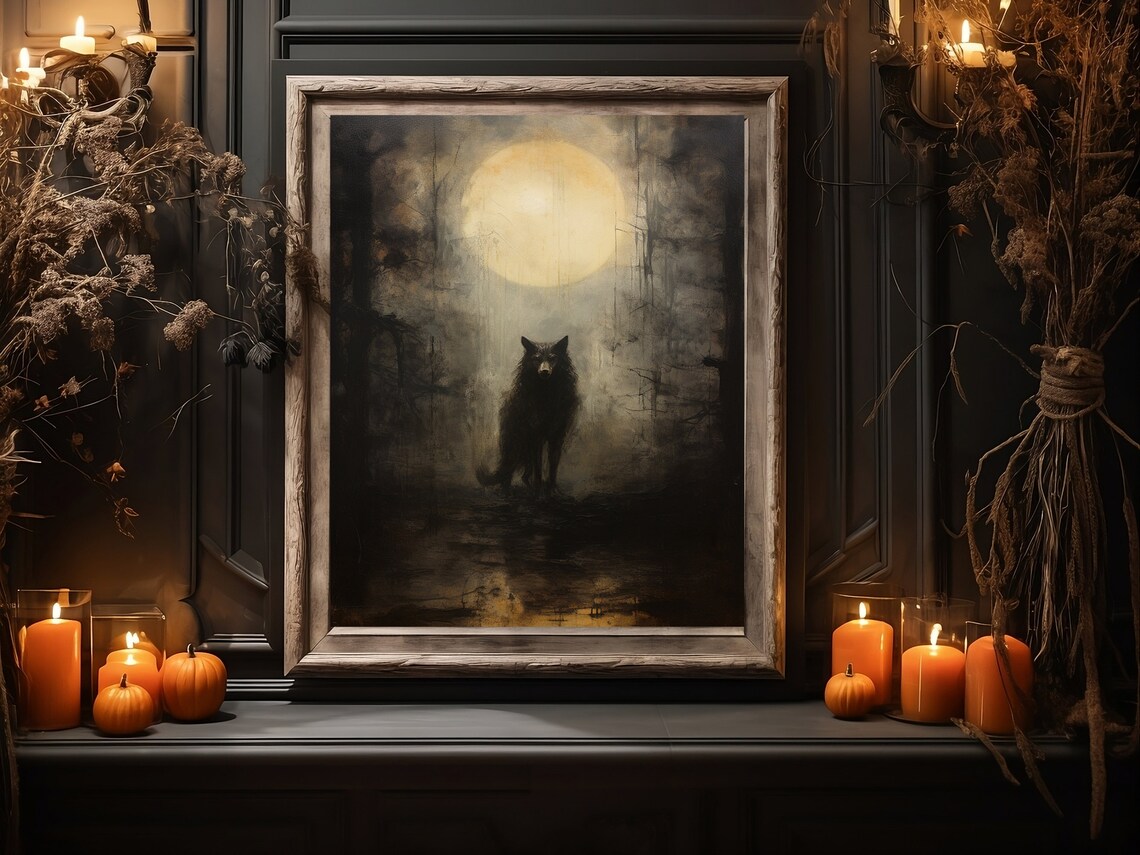 Wolf Print Halloween Wall Decor Trendy Fall Art Print