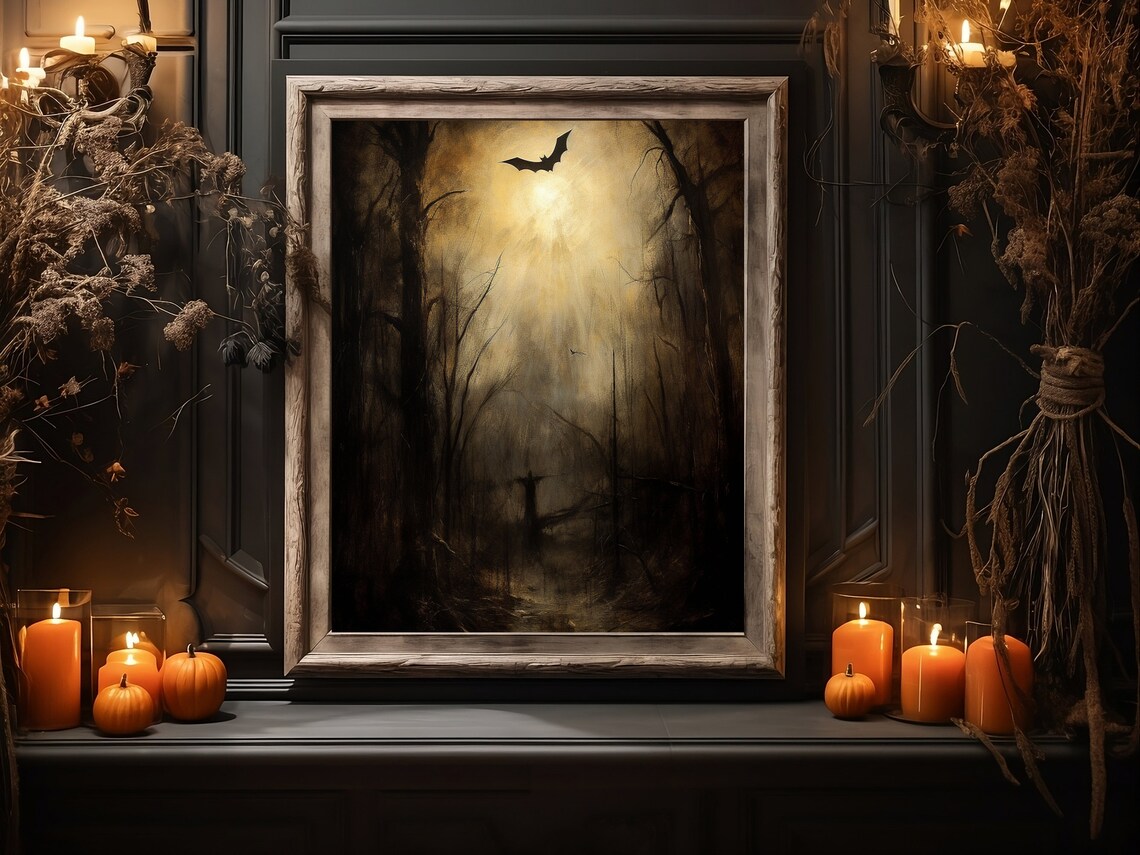 Bat Print Halloween Art Print, Spooky Fall Decor