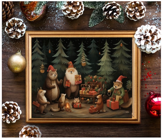 Woodland Animals Christmas Gift Exchange Night Forest Poster