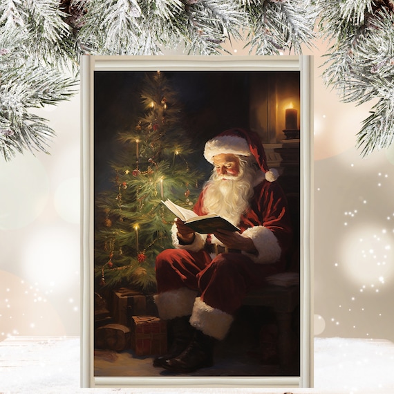Santa Claus Reading By The Christmas Tree Warm Firelight Poster