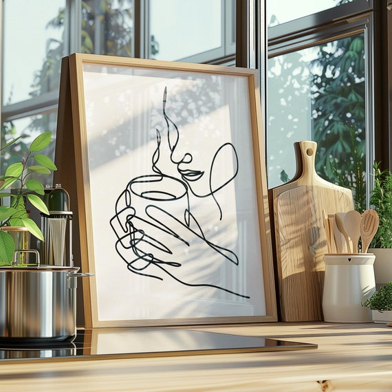 Coffee Wall Art Coffee One Line Art Modern Minimal Coffee Print Kitchen Wall Decor