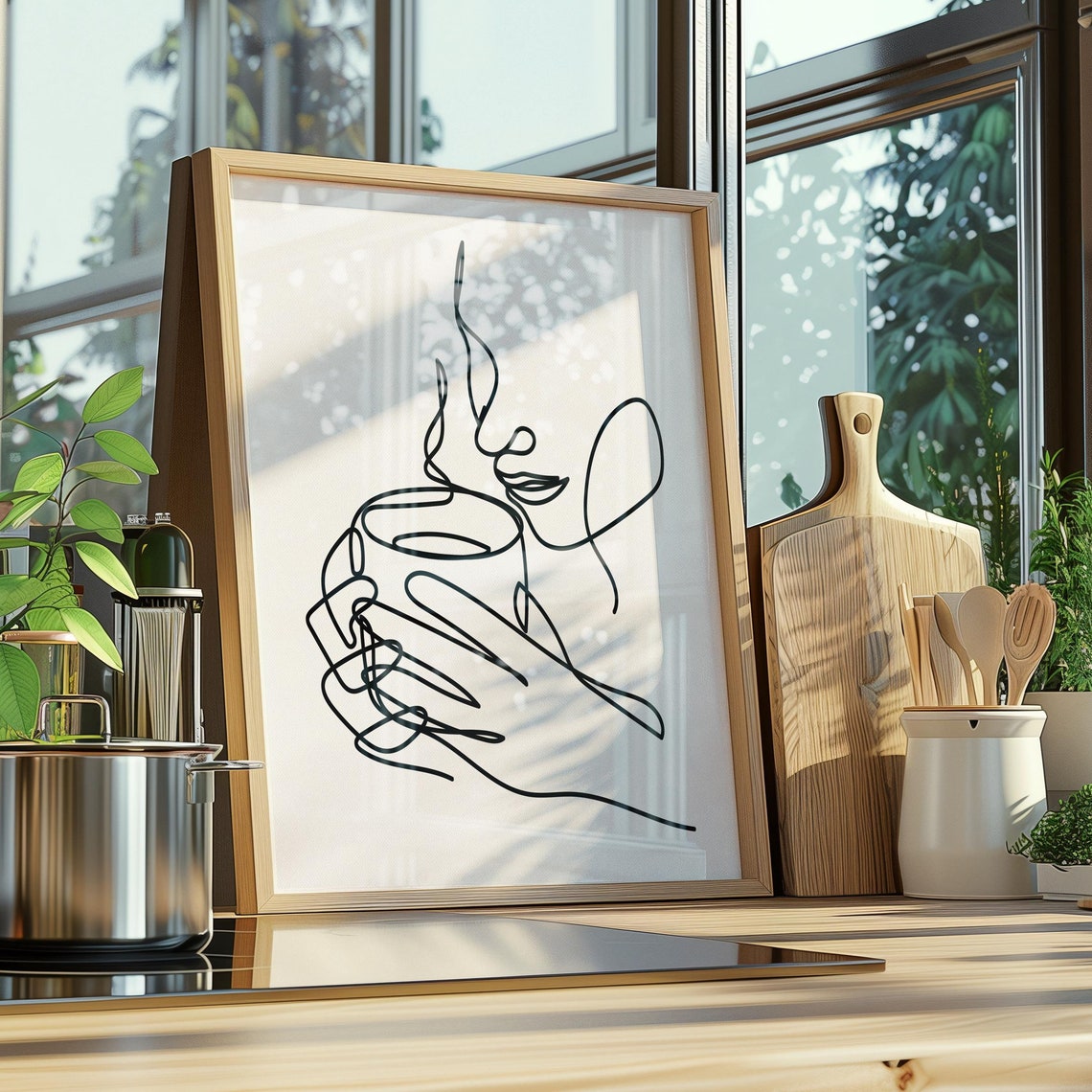 Coffee Wall Art Coffee One Line Art Modern Minimal Coffee Print Kitchen Wall Decor