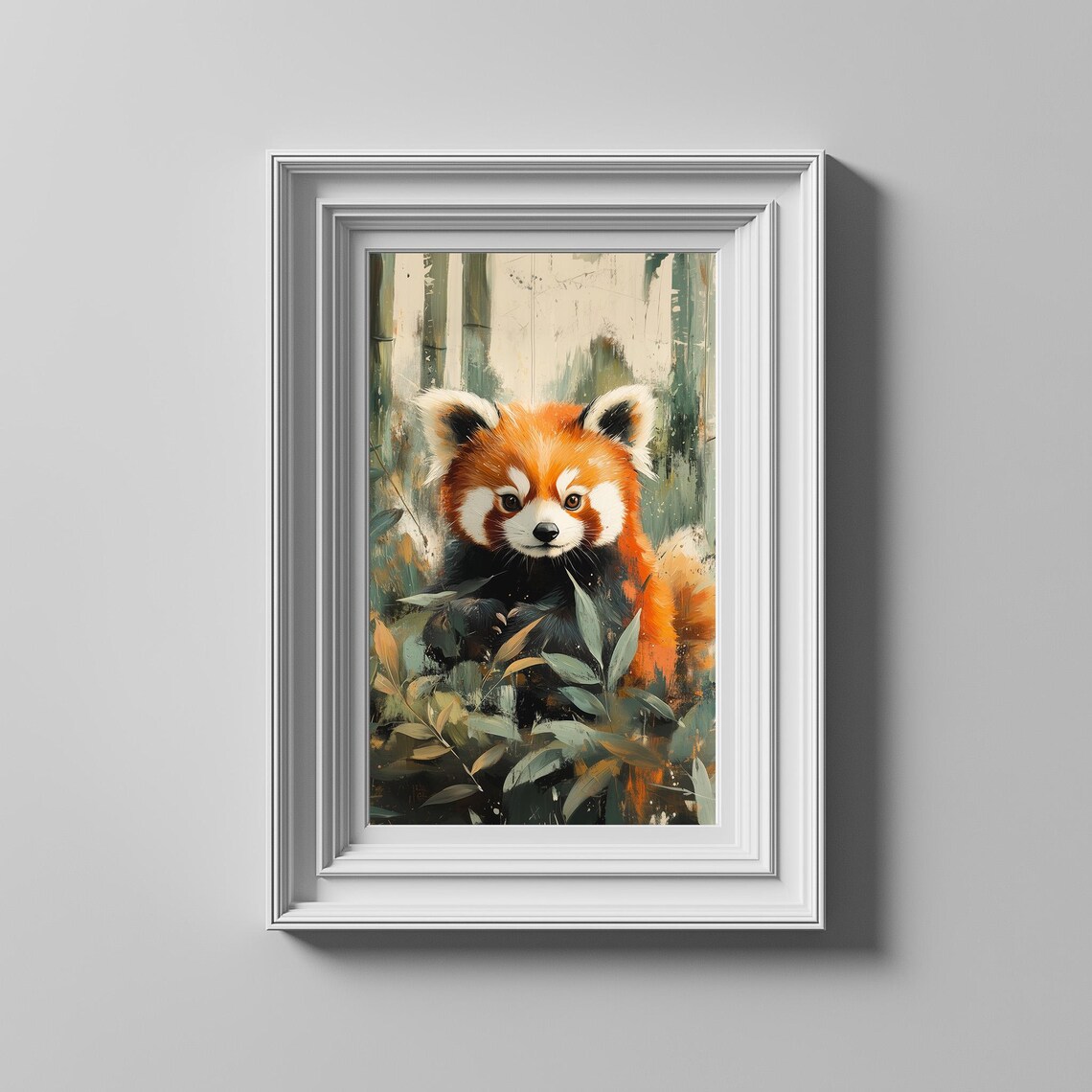 Adorable Red Panda In Bamboo Forest Painterly Nursery Wildlife Wall Art - Image 3