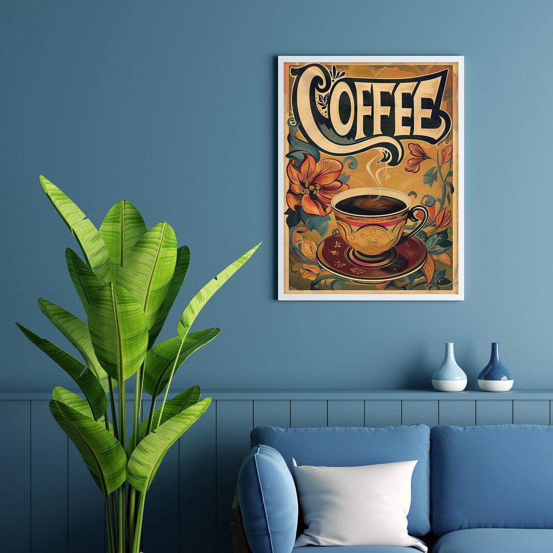 Ornate Vintage Coffee Typography Golden Floral Cafe Art Poster - Image 3