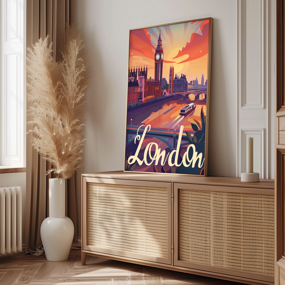 London Sunset Thames Big Ben River Boat Retro Travel Art Poster - Image 3