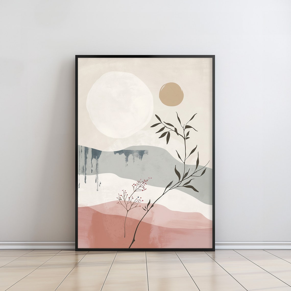 Minimalist Abstract Rising Sun Over Blush Dunes Botanical Poster - Image 4