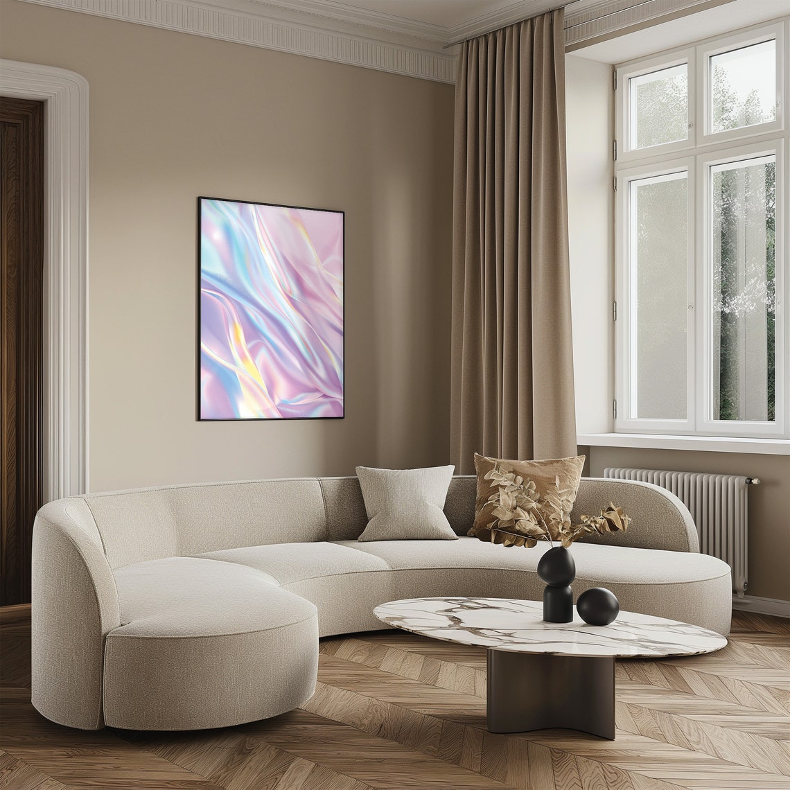 Iridescent Pastel Silk Waves Dreamy Abstract Flow Modern Wall Art - Image 2