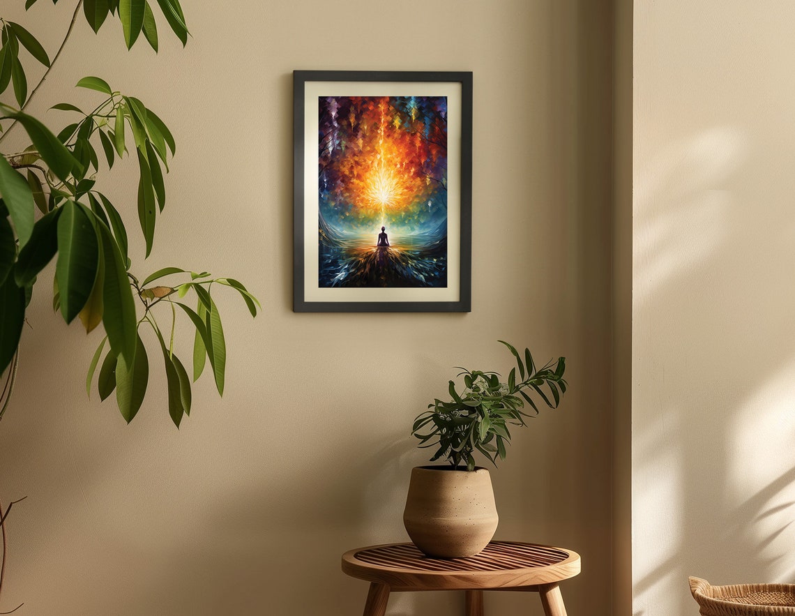 Meditating Silhouette Cosmic Light Explosion Spiritual Energy Poster - Image 4