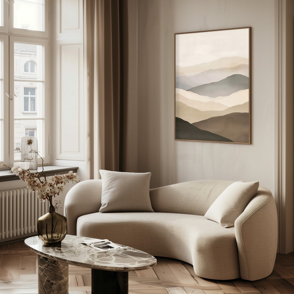 Neutral Abstract Mountain Layers Minimal Beige Landscape Poster - Image 3