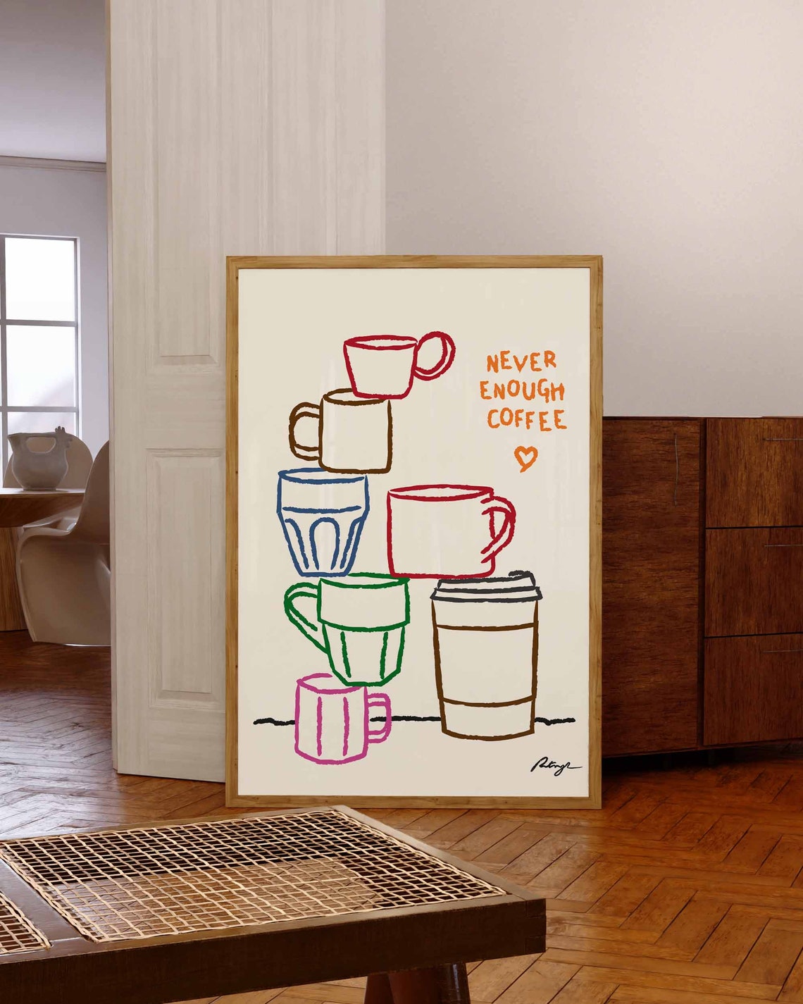 Colorful Coffee Mug Print Handdrawn Kitchen Wall Art