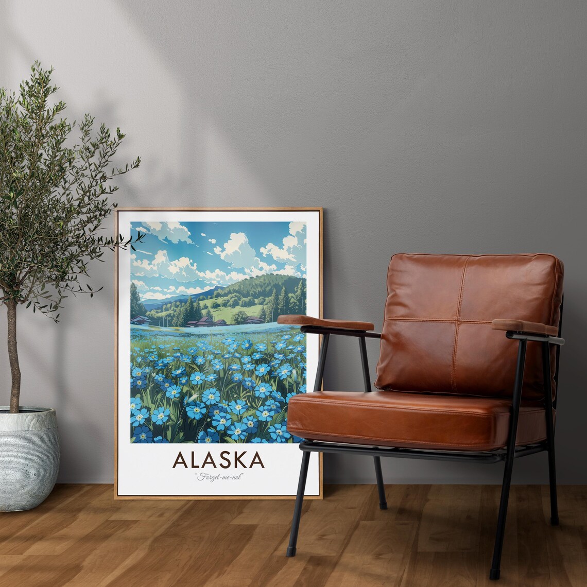 Alaska Forget-Me-Not State Flower Meadow Vintage Travel Poster - Image 2