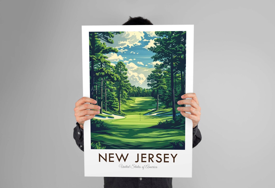 New Jersey Golf Course Pine Fairway Vintage American Travel Poster - Image 3