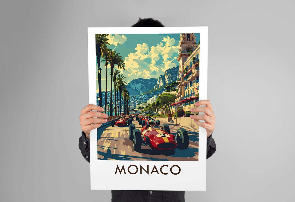 Monaco Grand Prix Street Circuit Race Cars Vintage Motorsport Poster - Image 3