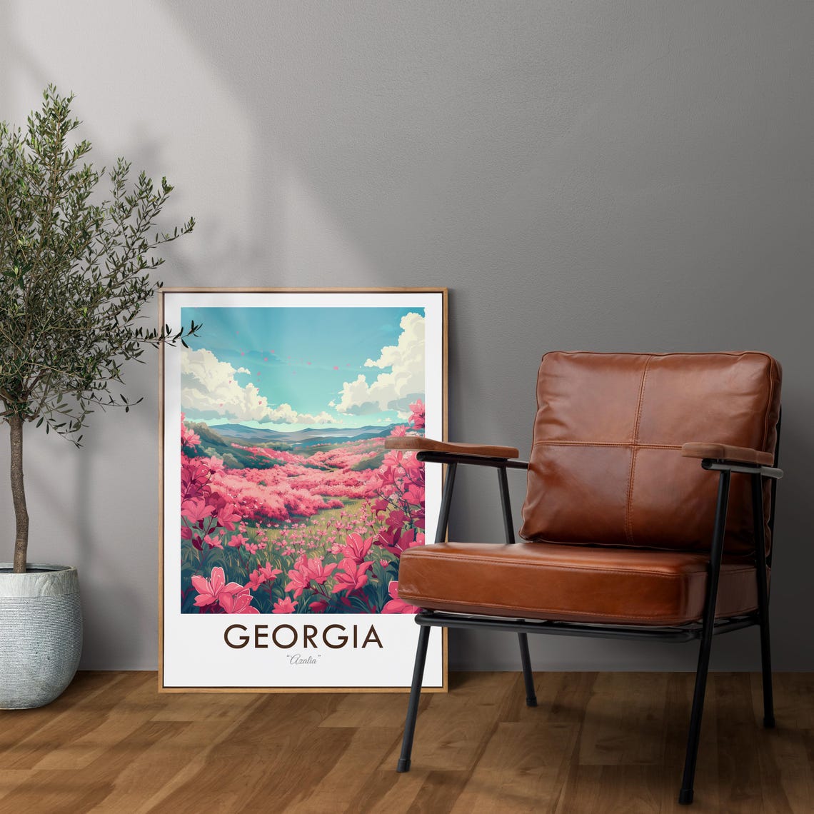 Georgia Azalea Pink Flower Fields Rolling Hills Vintage Travel Poster - Image 2